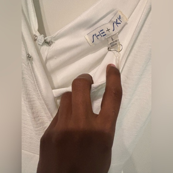 She + Sky white wide leg sleeveless jumpsuit V-neck LSY3899 - Picture 7 of 14